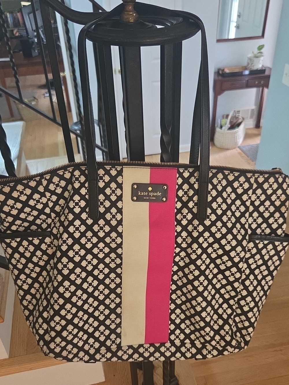 kate spade Black, Cream & Pink Patterned Stripe Tote